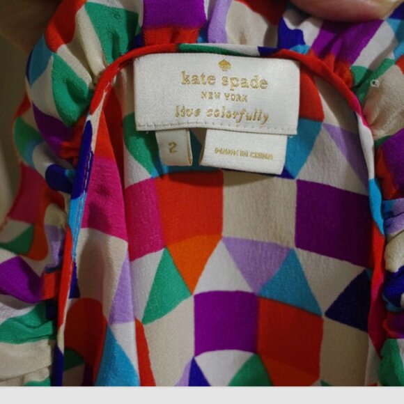 Kate Spade Abbey Multi-Color Geometric Print sleeveless ruffled blouse 2 - Picture 3 of 4